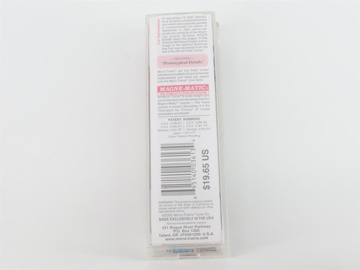 N Micro-Trains MTL 75080 WSOR Wisconsin &amp; Southern 9/11 Double Door Boxcar