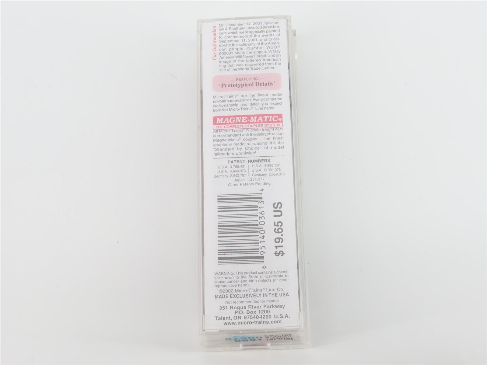 N Micro-Trains MTL 75080 WSOR Wisconsin & Southern 9/11 Double Door Boxcar