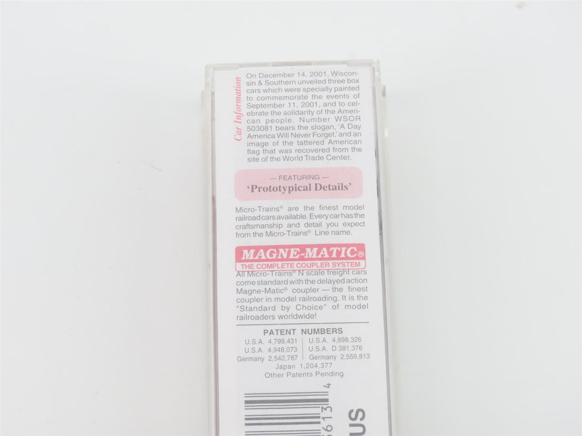 N Micro-Trains MTL 75080 WSOR Wisconsin &amp; Southern 9/11 Double Door Boxcar