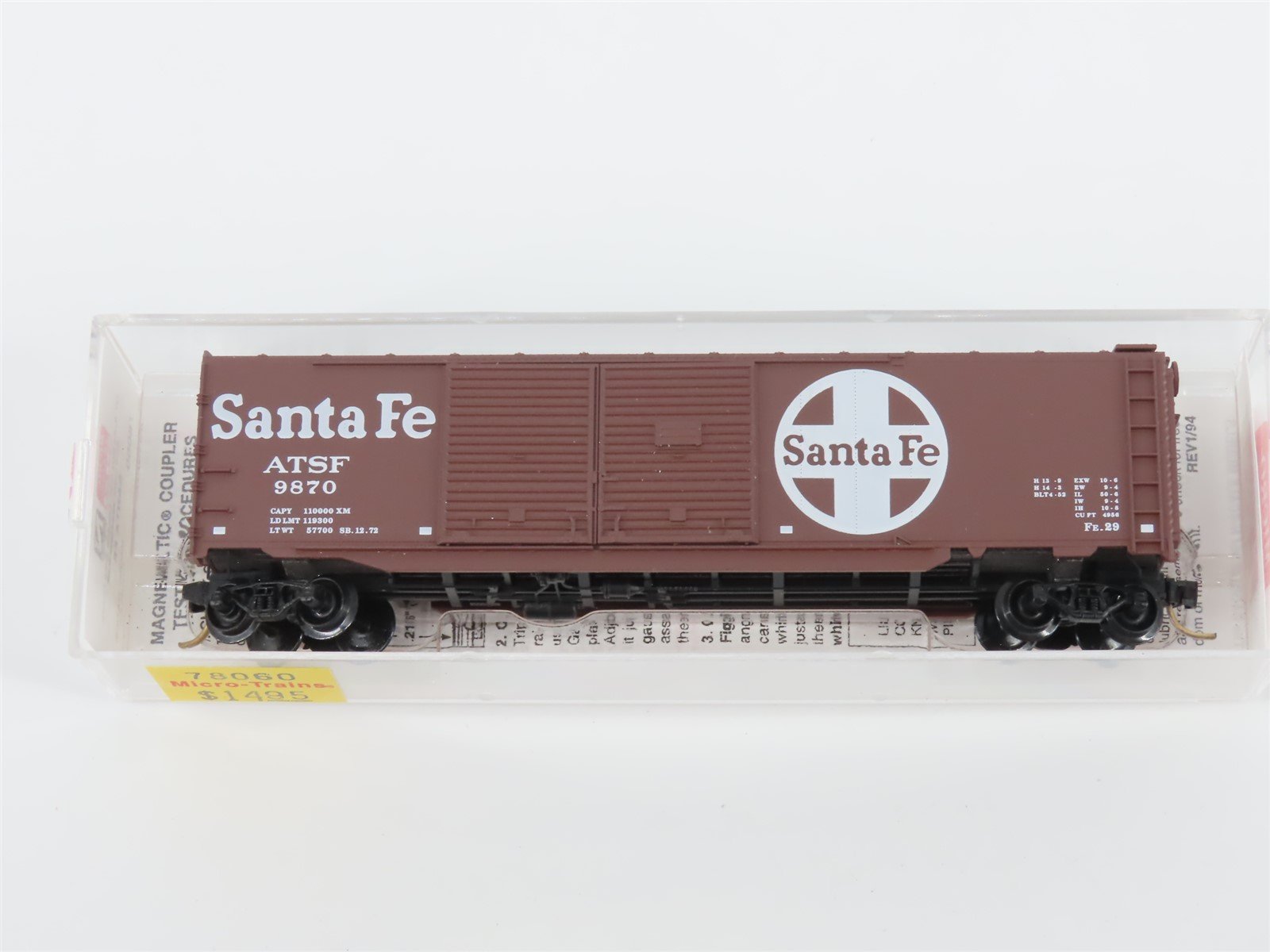 N Scale Micro-Trains MTL 78060 ATSF Santa Fe 50' Double Door Auto Box Car #9870