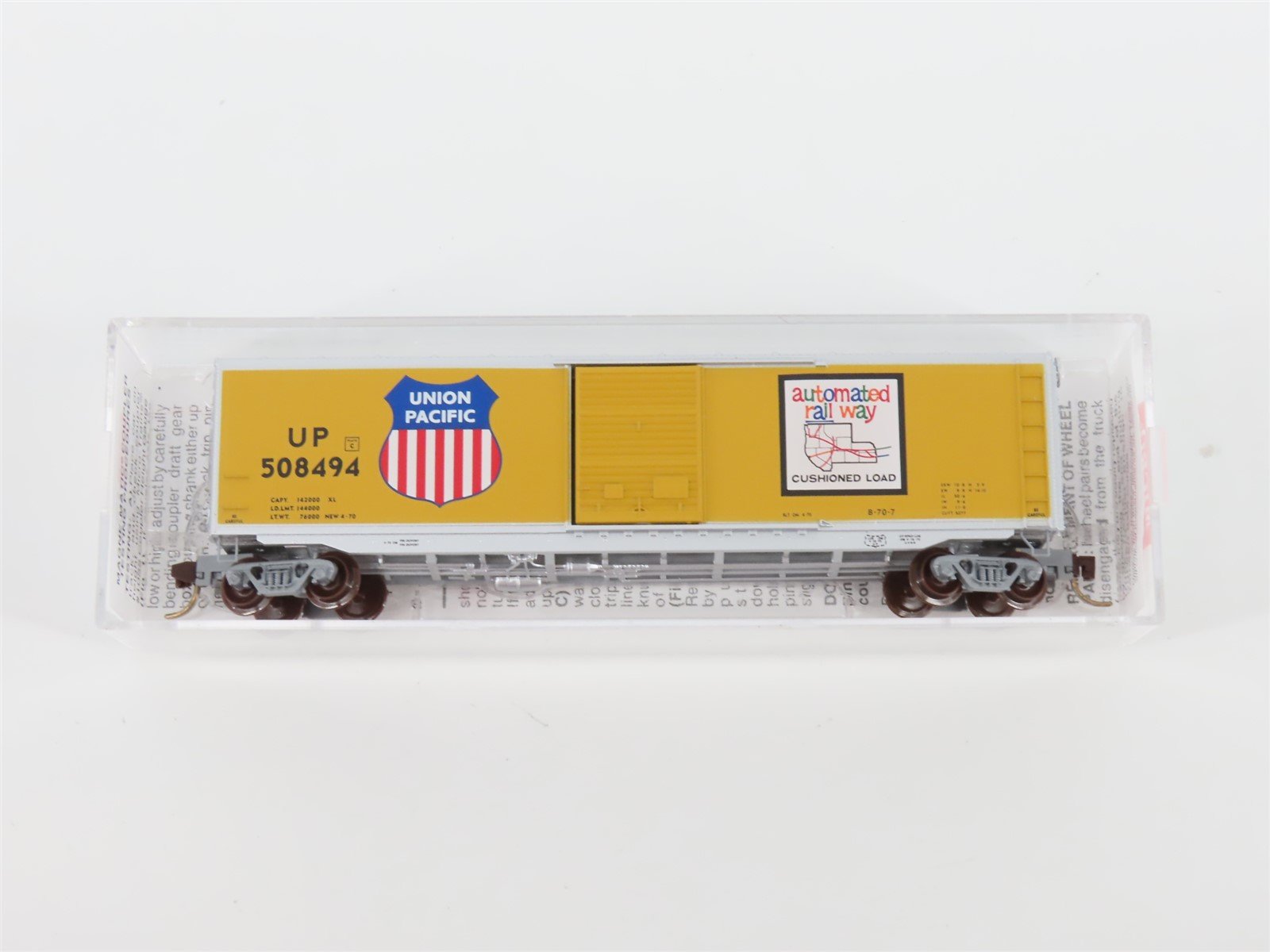 N Micro-Trains MTL 77090 UP Union Pacific"Automated Rail Way" 50 Box Car #508494