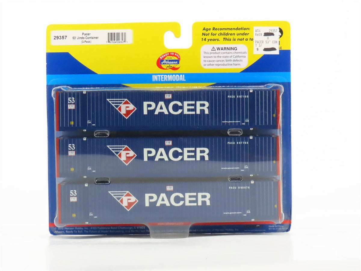 HO Scale Athearn 29357 Pacer 53&#39; Jindo Container 3-Pack