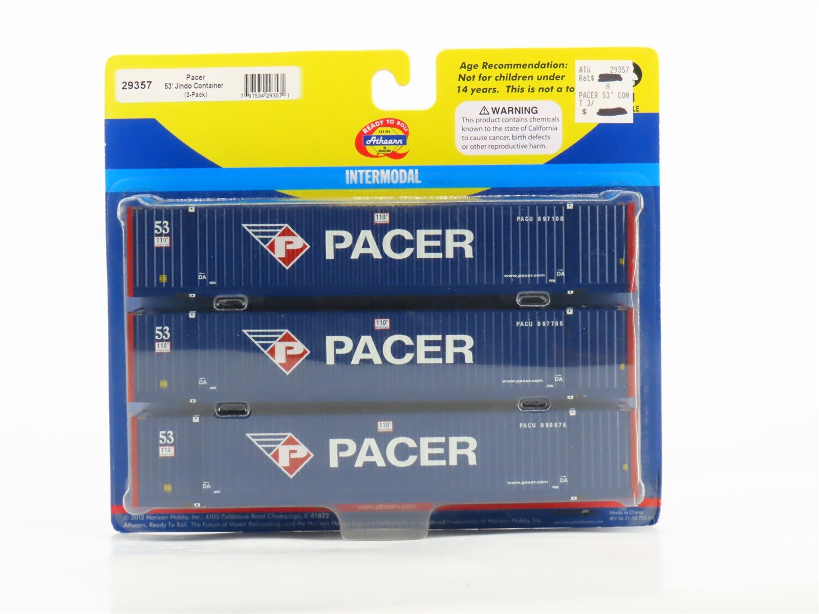 HO Scale Athearn 29357 Pacer 53' Jindo Container 3-Pack