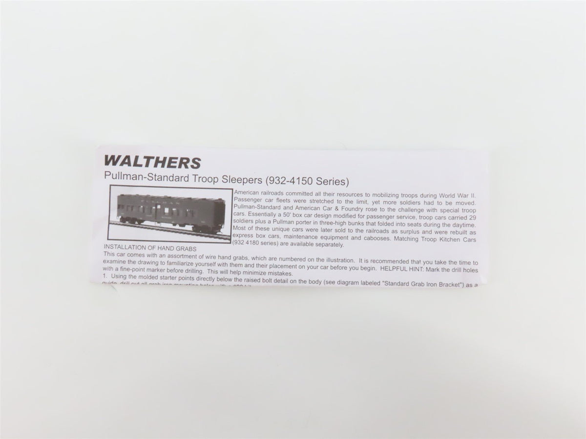 HO Scale Walthers Gold Line 932-4151 Pullman Troop Sleeper Passenger #9153