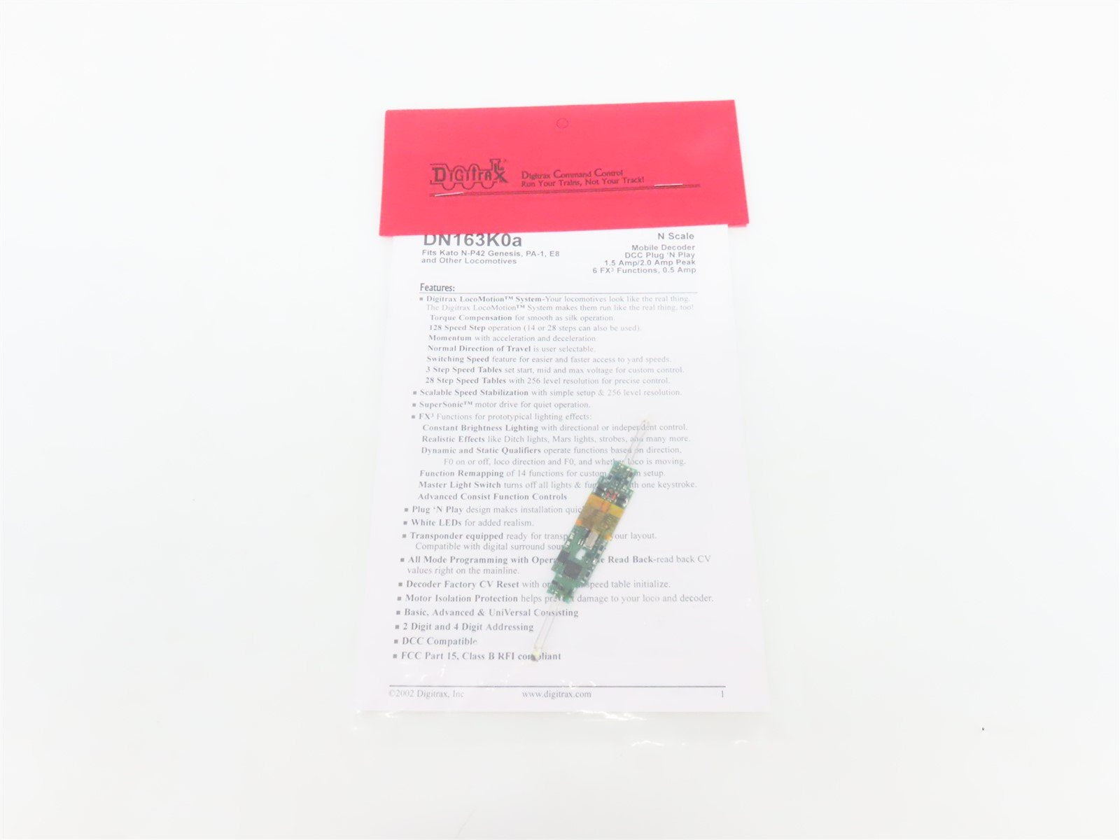 N Scale Digitrax DN163K0a Mobile Plug n' Play DCC Decoder for Kato P42, PA-1, E8