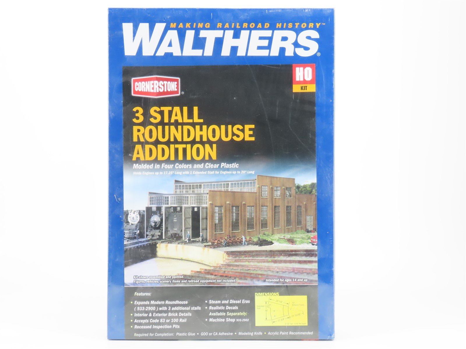 HO Scale Walthers 933-2901 3 Stall Roundhouse Addition Building Kit SEALED