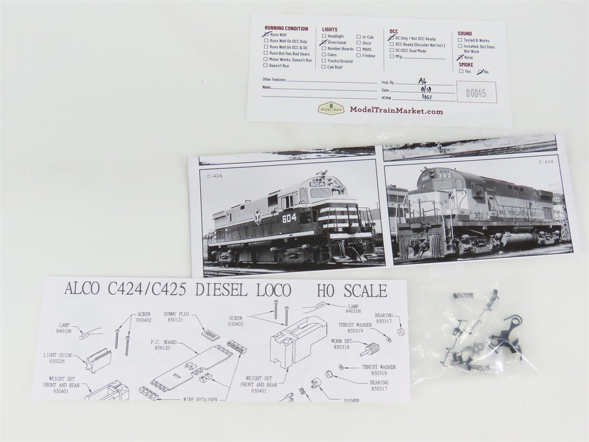 HO Scale Atlas Classic 9330 Undecorated C424 Phase II Diesel Locomotive
