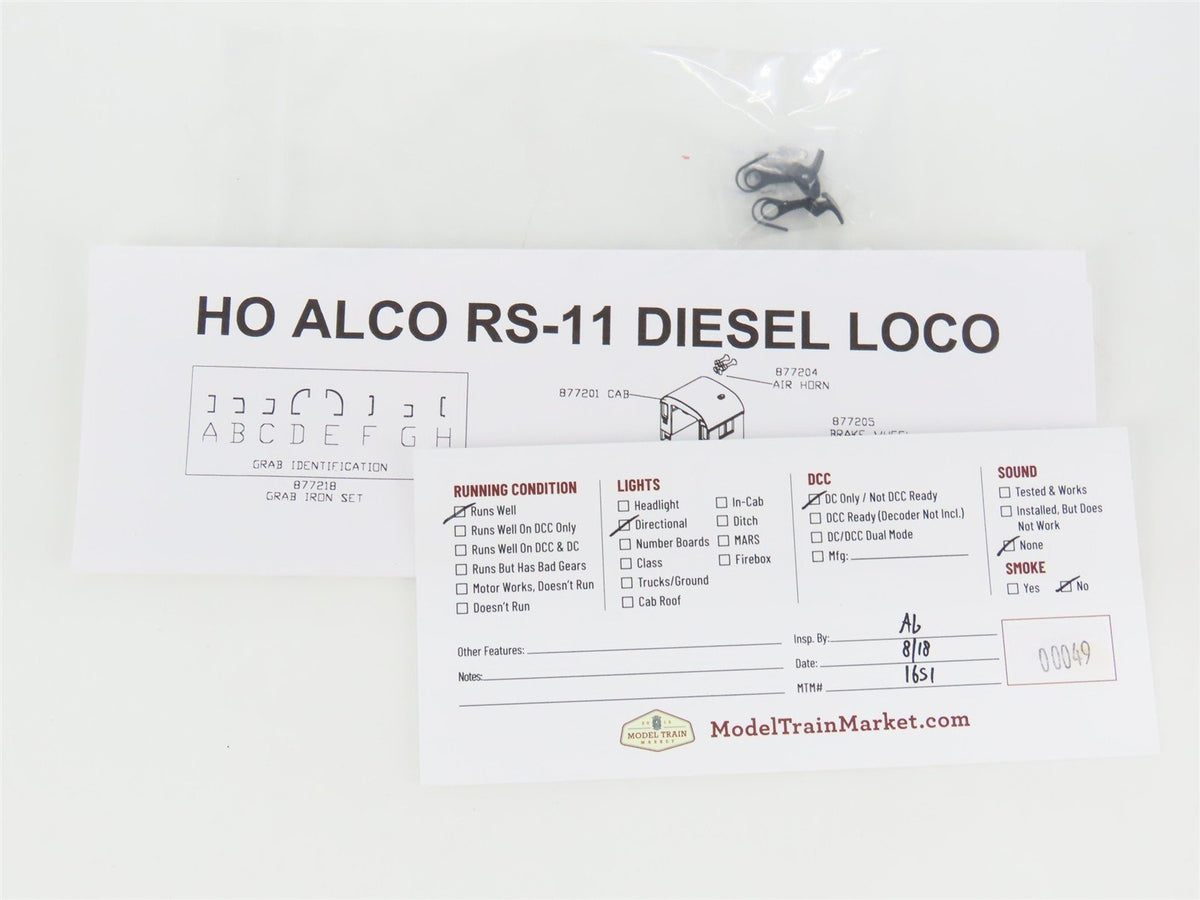 HO Scale Atlas Classic 8770 Undecorated RS11 High Hood Diesel Locomotive