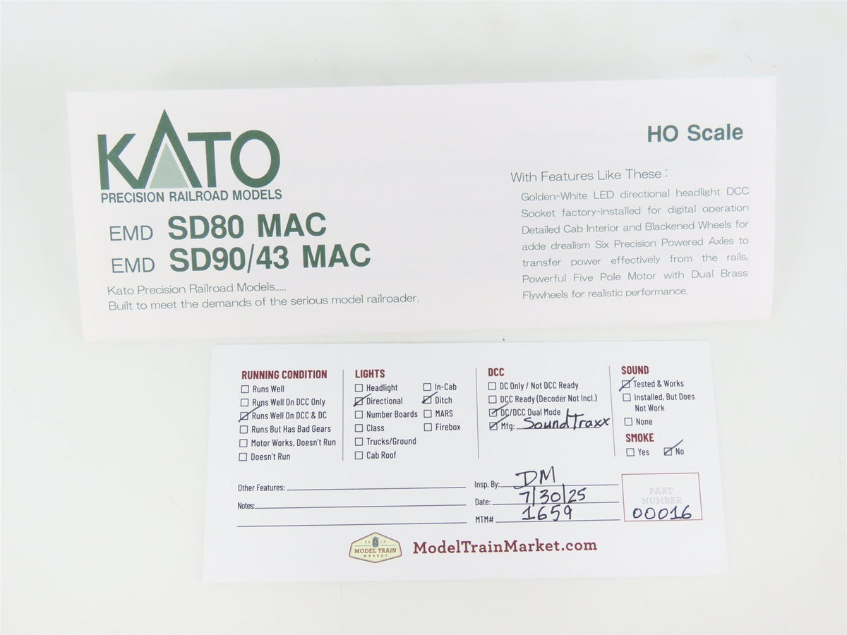 HO KATO 37-6367 CP Canadian Pacific EMD SD90/43MAC Diesel #9152 w/ DCC &amp; Sound