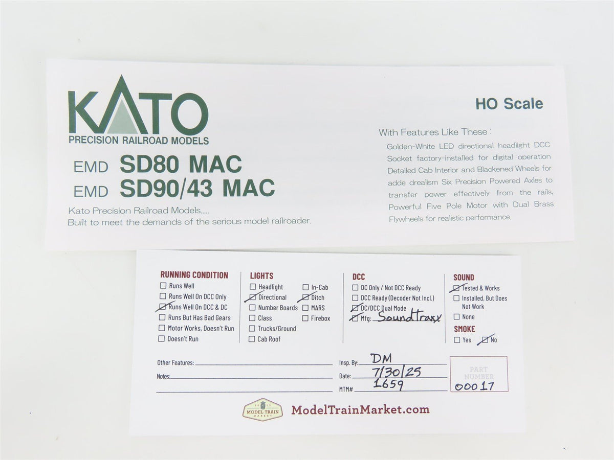 HO KATO 37-6364 CP Canadian Pacific EMD SD90/43MAC Diesel #9138 w/ DCC &amp; Sound