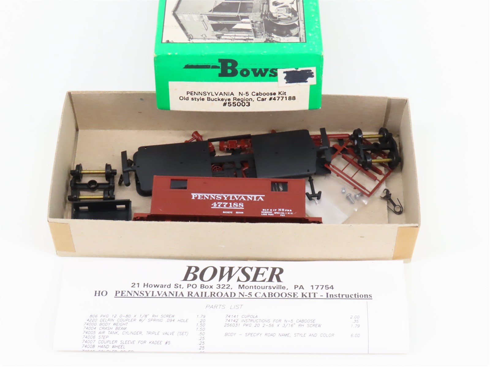 HO Scale Bowser Kit #55003 PRR Pennsylvania Buckeye Region Caboose #477188