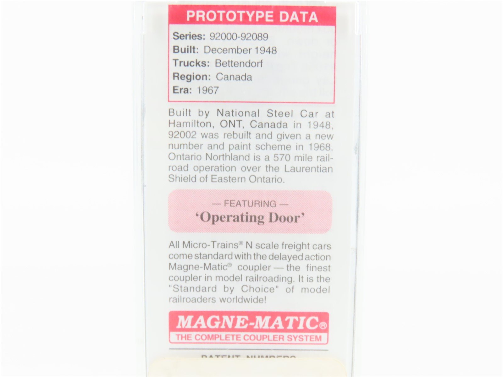 N Scale Micro-Trains MTL 24100 ONT Ontario Northland 40' Box Car #92002