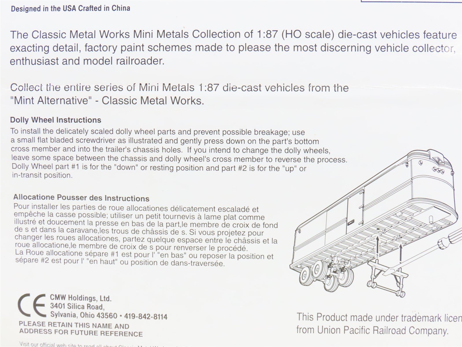HO Classic Metal Works Mini Metals 31150 Die-Cast Union Pacific Trailers 2-Pack