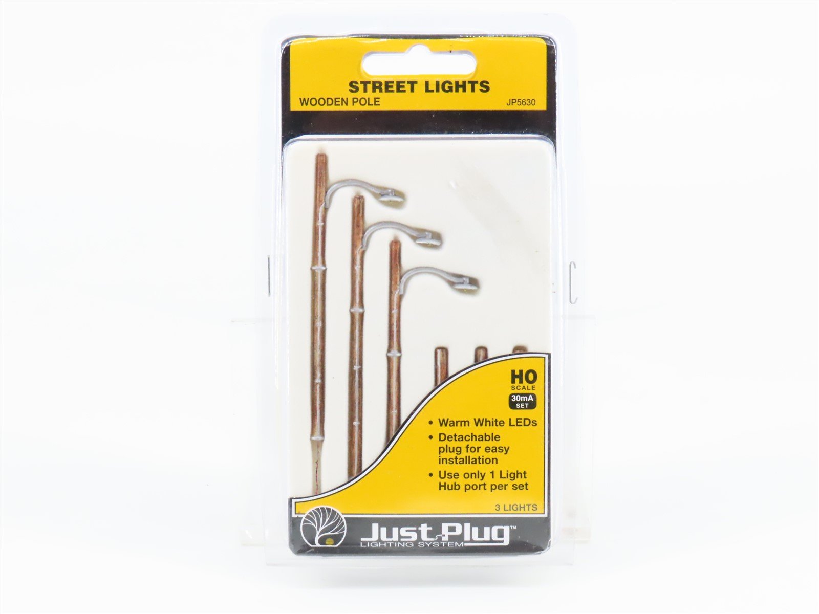HO 1/87 Woodland Scenics Just Plug JP5630 Wooden Pole Street Lights Set of 3