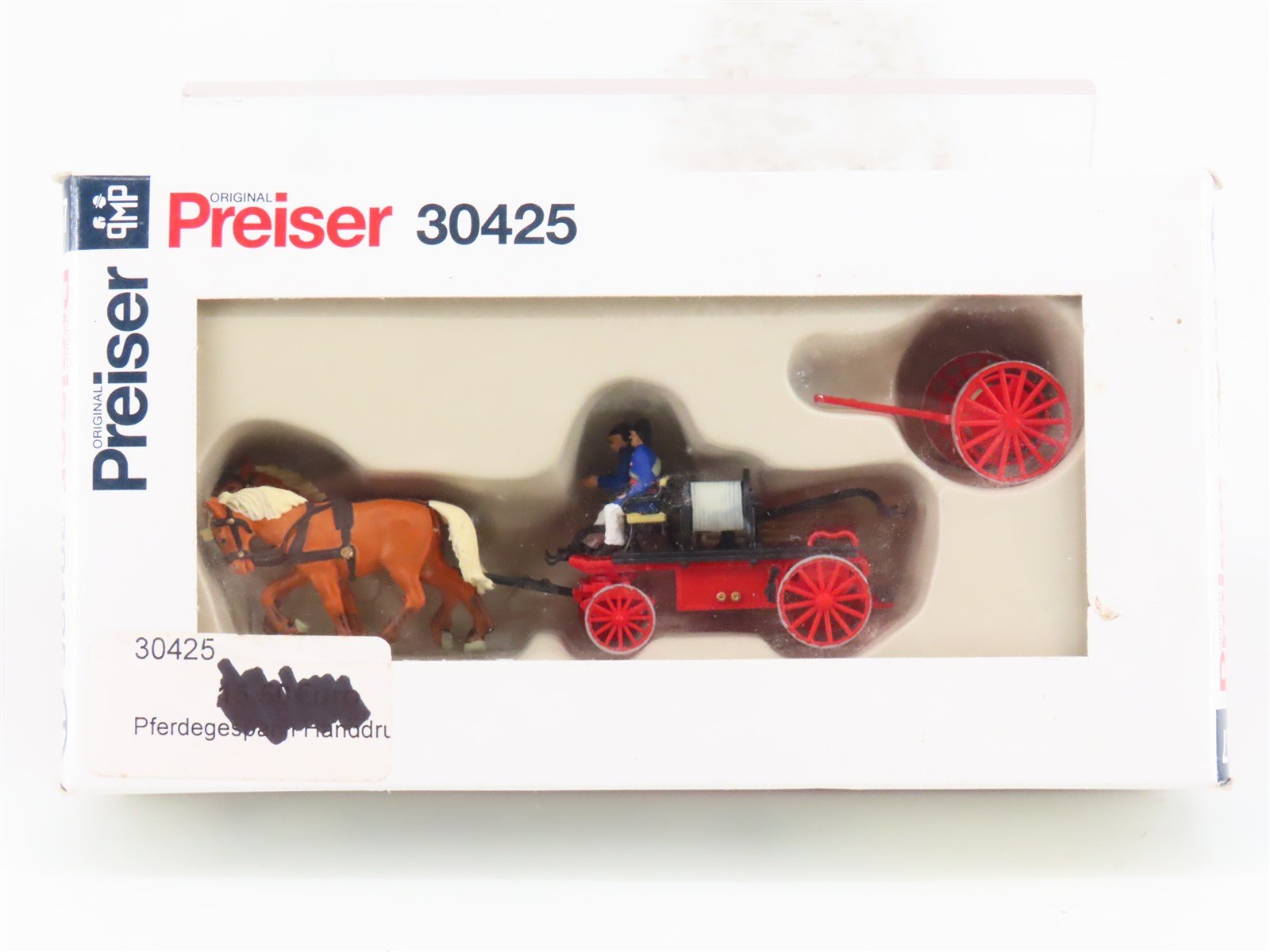 HO 1/87 Preiser 30425 Hand Pressure Fire Pump Drawn by Two Horses w/ Figures