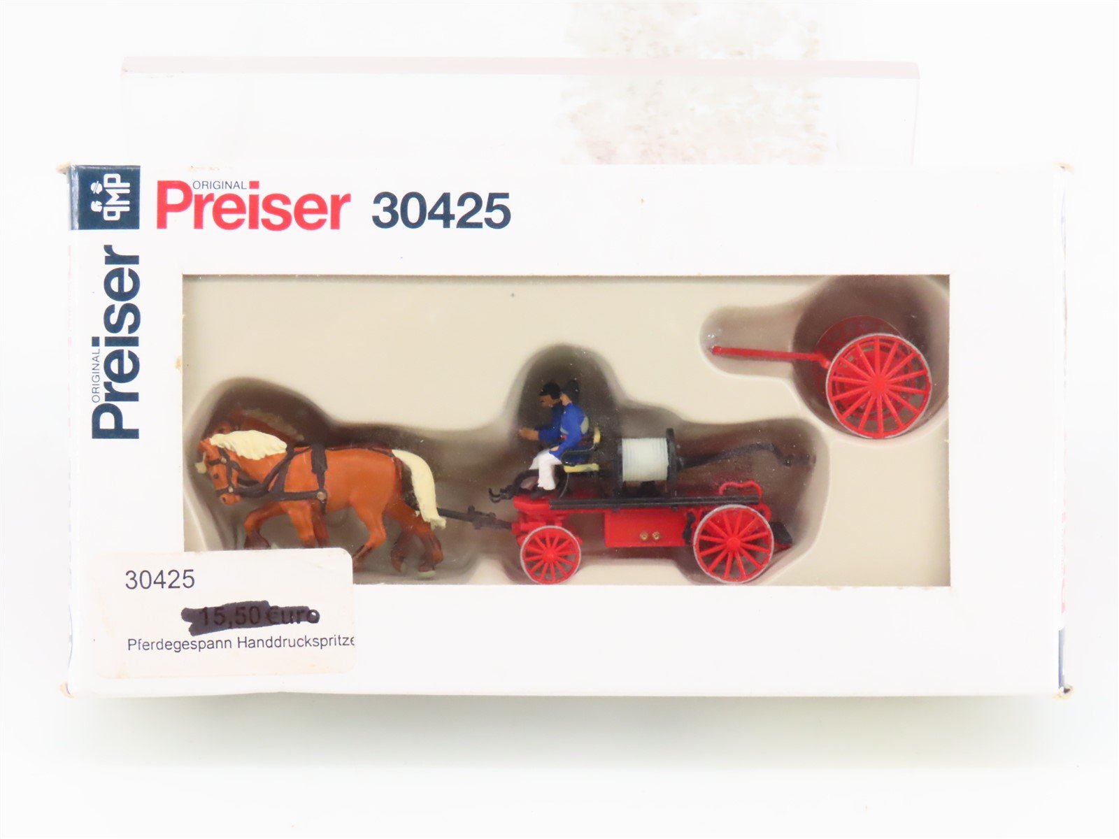 HO 1/87 Preiser 30425 Hand Pressure Fire Pump Drawn by Two Horses w/ Figures