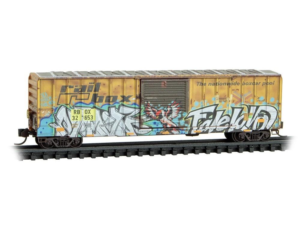N Micro-Trains MTL 98305099 RBOX Railbox 50&#39; Box Cars 4-Pack w/ Graffiti