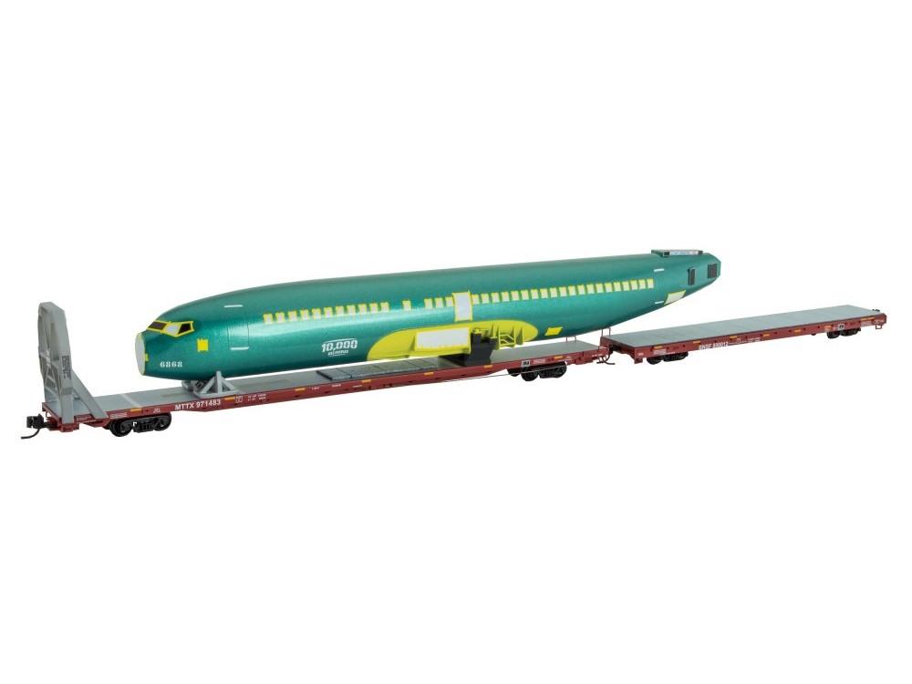N Micro-Trains MTL 98302276 MTTX/BNSF Flatcars 2-Pack w/ 10,000th Fuselage