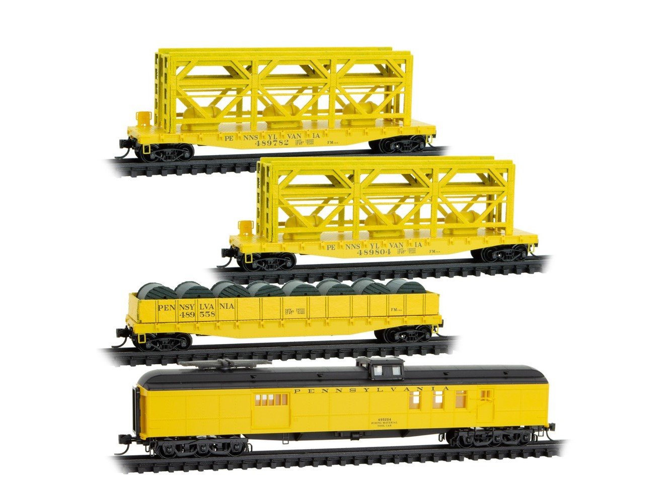 N Micro-Trains MTL 98302277 PRR Pennsylvania MoW "Wire Train" Freight 4-Car Set