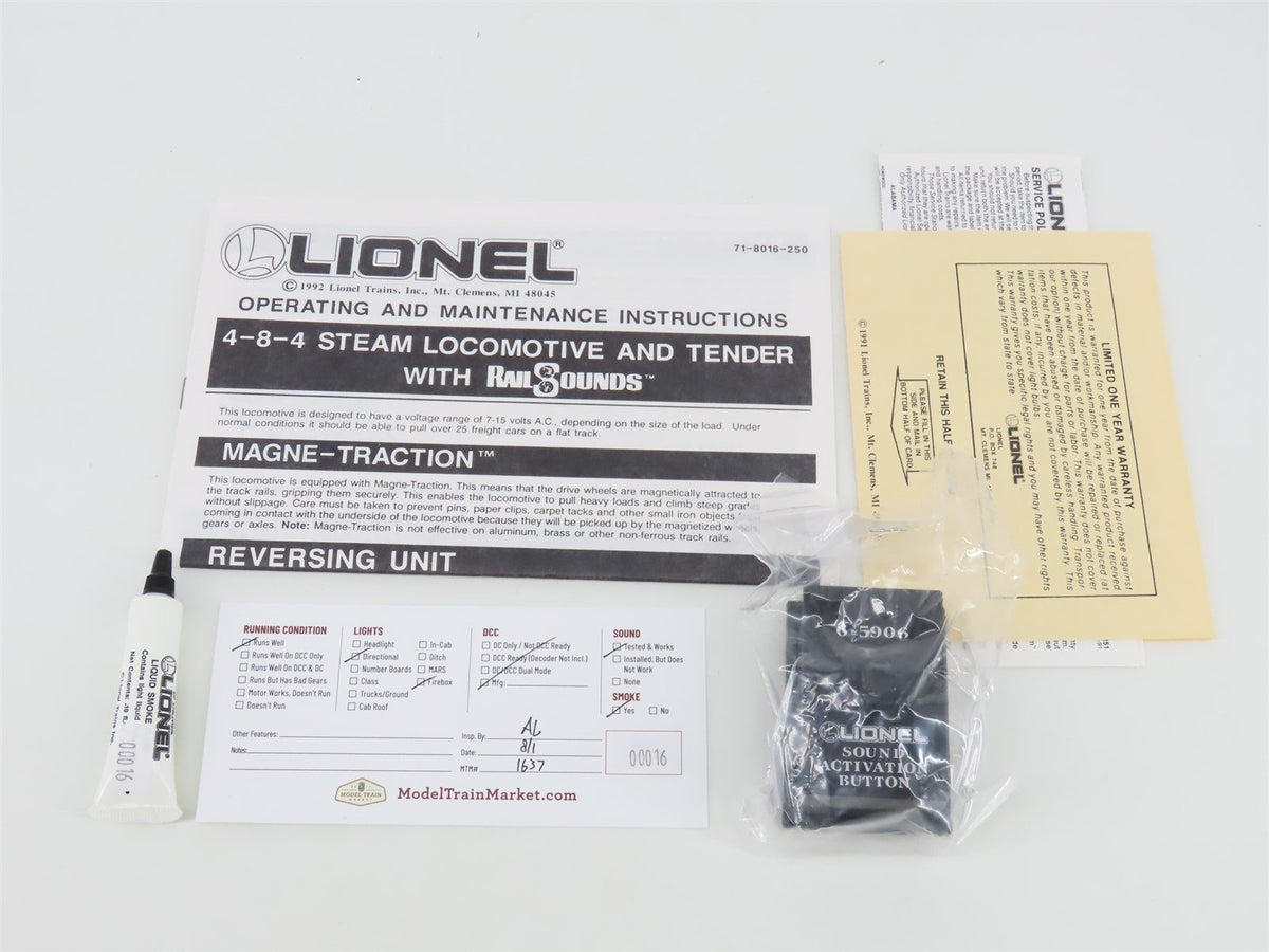 O Gauge 3-Rail Lionel 6-18016 NP Northern Pacific 4-8-4 Steam Loco #2626 w/Sound