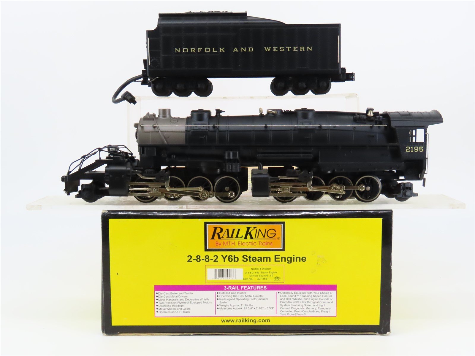 O Gauge 3-Rail MTH RailKing 30-1163-1 N&W 2-8-8-2 Y6b Steam #2195 - ProtoSound 2