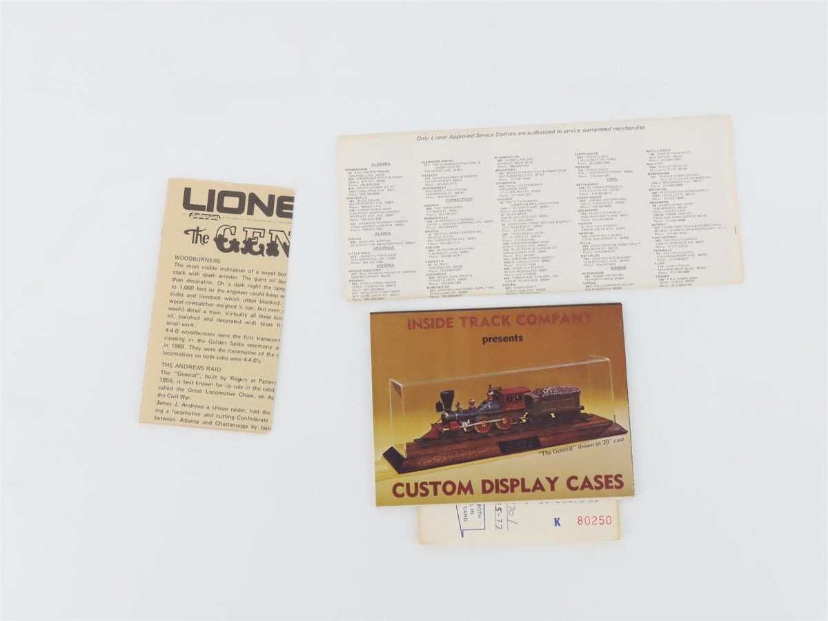 O Gauge 3-Rail Lionel 6-8701 W&amp;A Railway General 4-4-0 Steam Locomotive #3