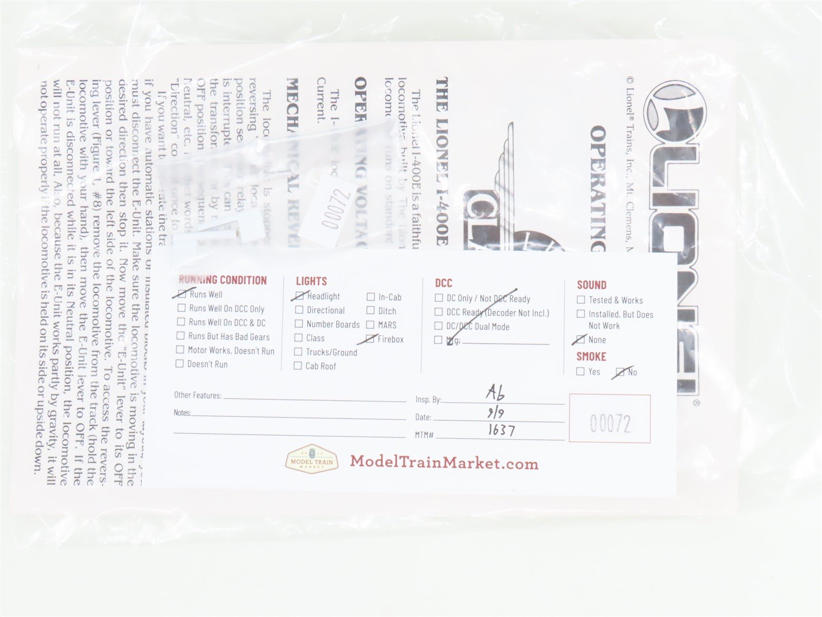 Standard Gauge Lionel 6-13108 Lionel Lines 4-4-4 Steam Locomotive #2-400E