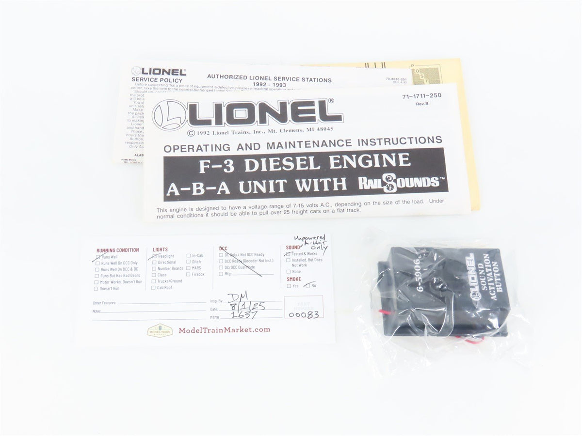 O Gauge 3-Rail Lionel 6-11724 GN Great Northern EMD F3 ABA Diesel Set w/ Sound