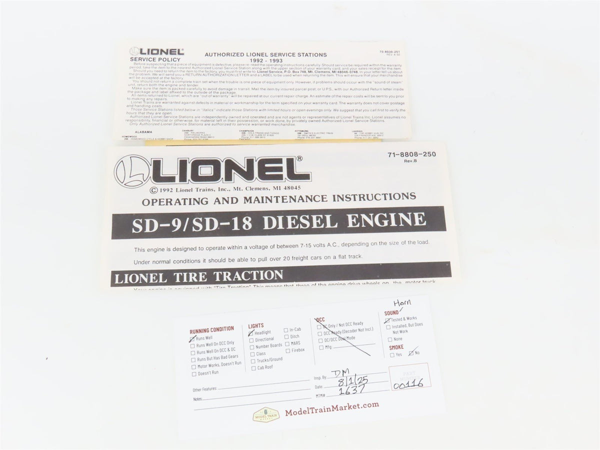 O Gauge 3-Rail Lionel 6-18823 C&amp;IM Chicago &amp; Illinois Midland SD9 Diesel #52