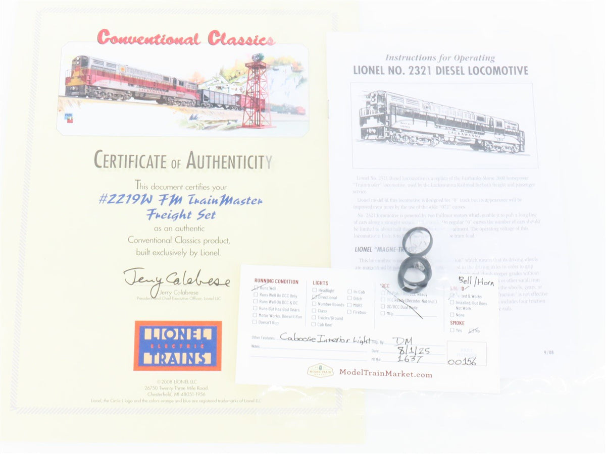 O 3-Rail Lionel 6-31776 #2219W DL&amp;W &quot;Thunderbird&quot; Trainmaster Diesel Freight Set