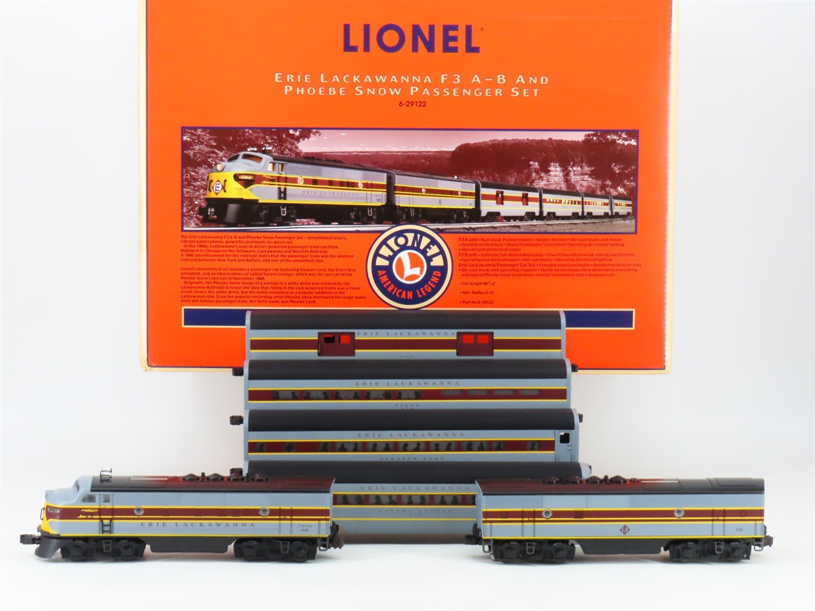 O Gauge 3-Rail Lionel 6-29122 EL Phoebe Snow F3A/B Diesel Passenger Set w/ Sound