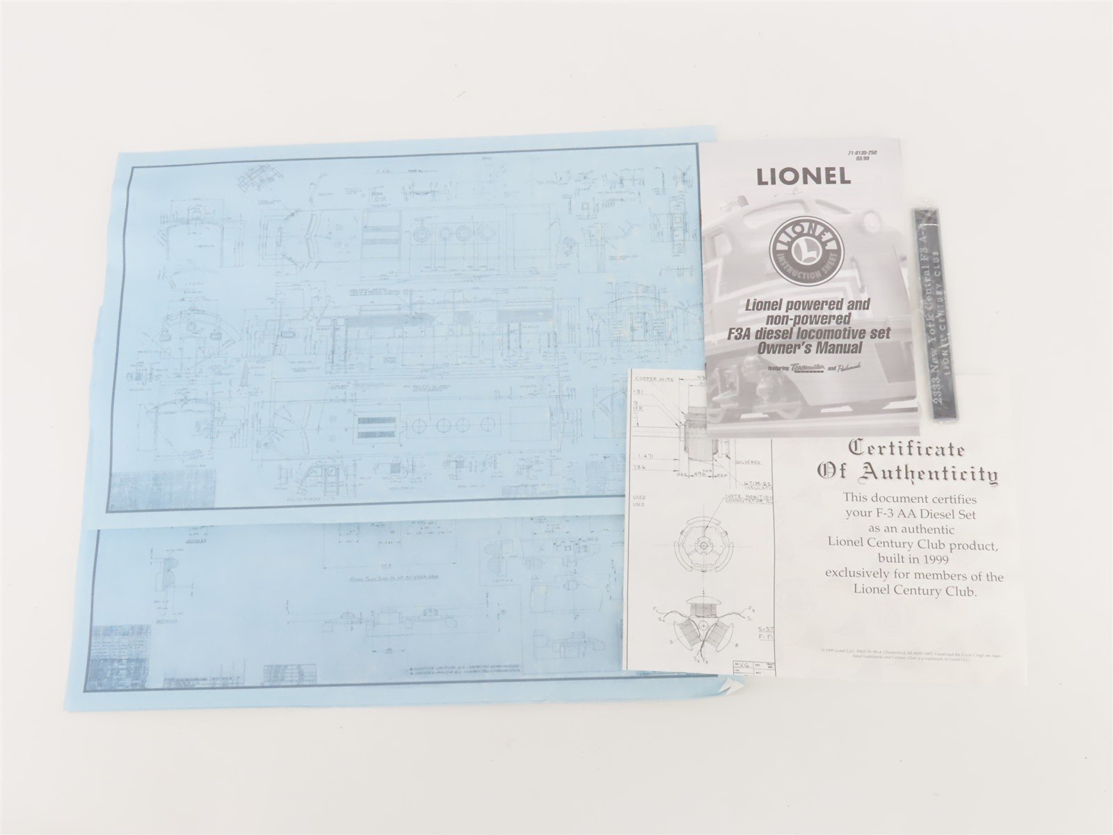 O 3-Rail Lionel 6-18135 Century Club NYC F3A/A Diesel Set w/TMCC/Sound & Display