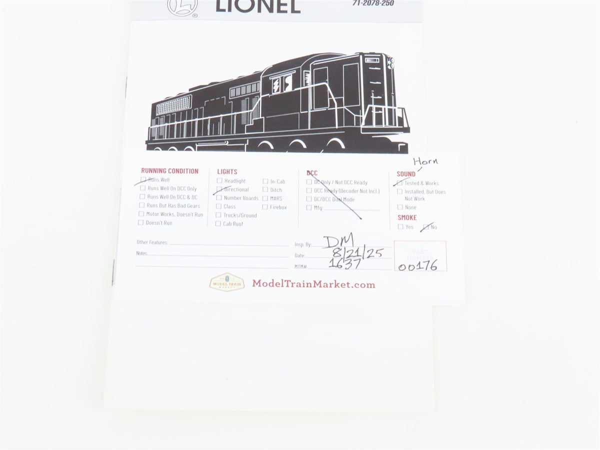 O Gauge 3-Rail Lionel 6-52078 TTOS SP &quot;Black Widow&quot; EMD SD9 Diesel #5366