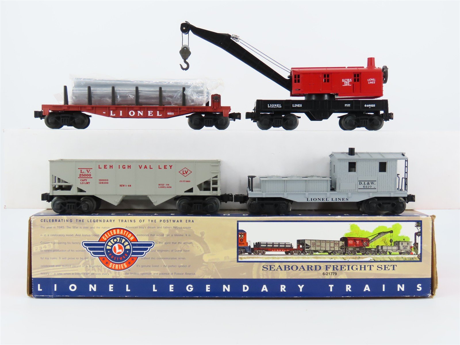 O Gauge 3-Rail Lionel 6-21779 Seaboard Crane/Hopper/Flatcar Freight 4-Car Set