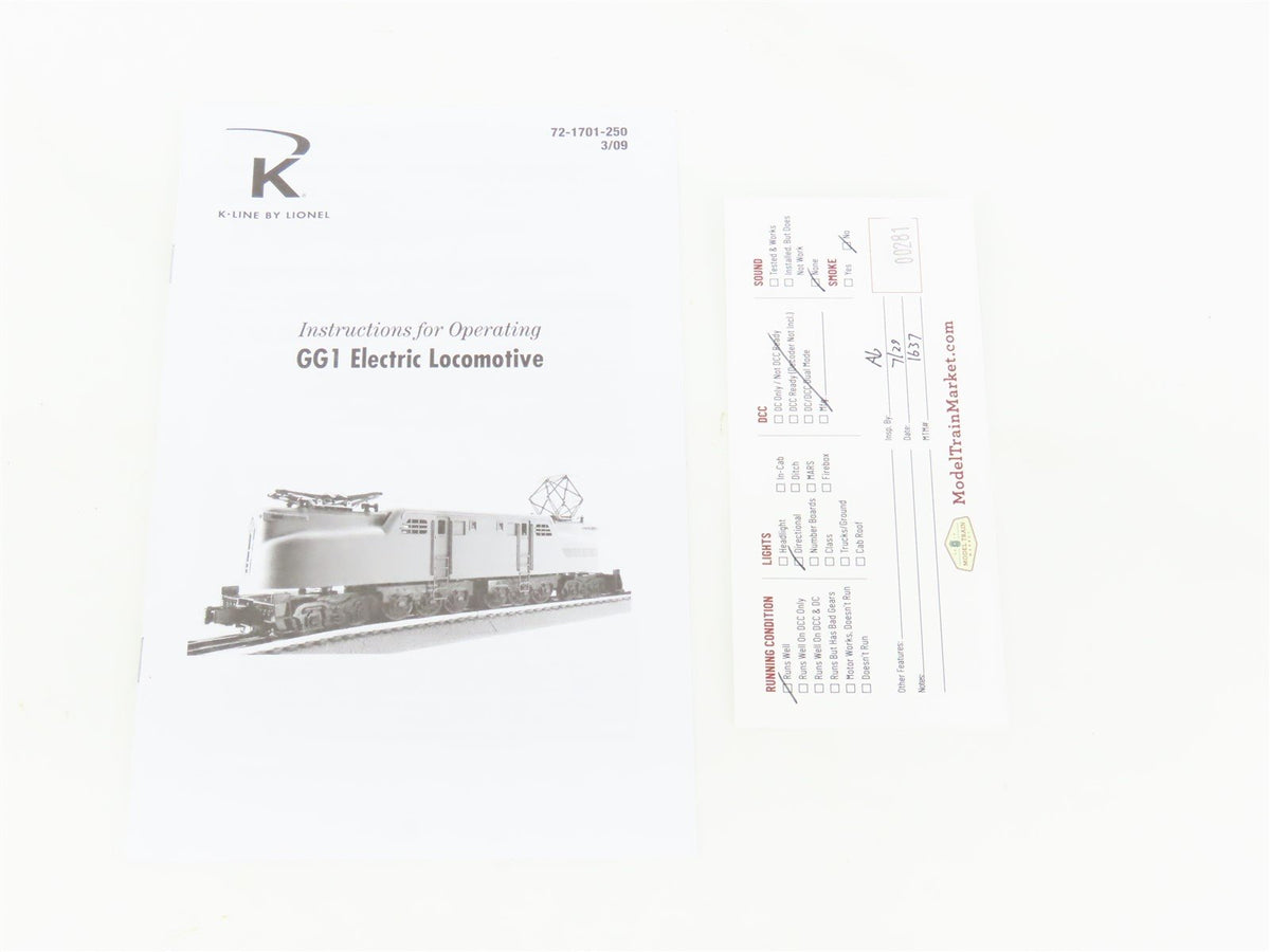 O Gauge 3-Rail K-Line 6-21701 Star Spangled GG1 Electric Locomotive #4837