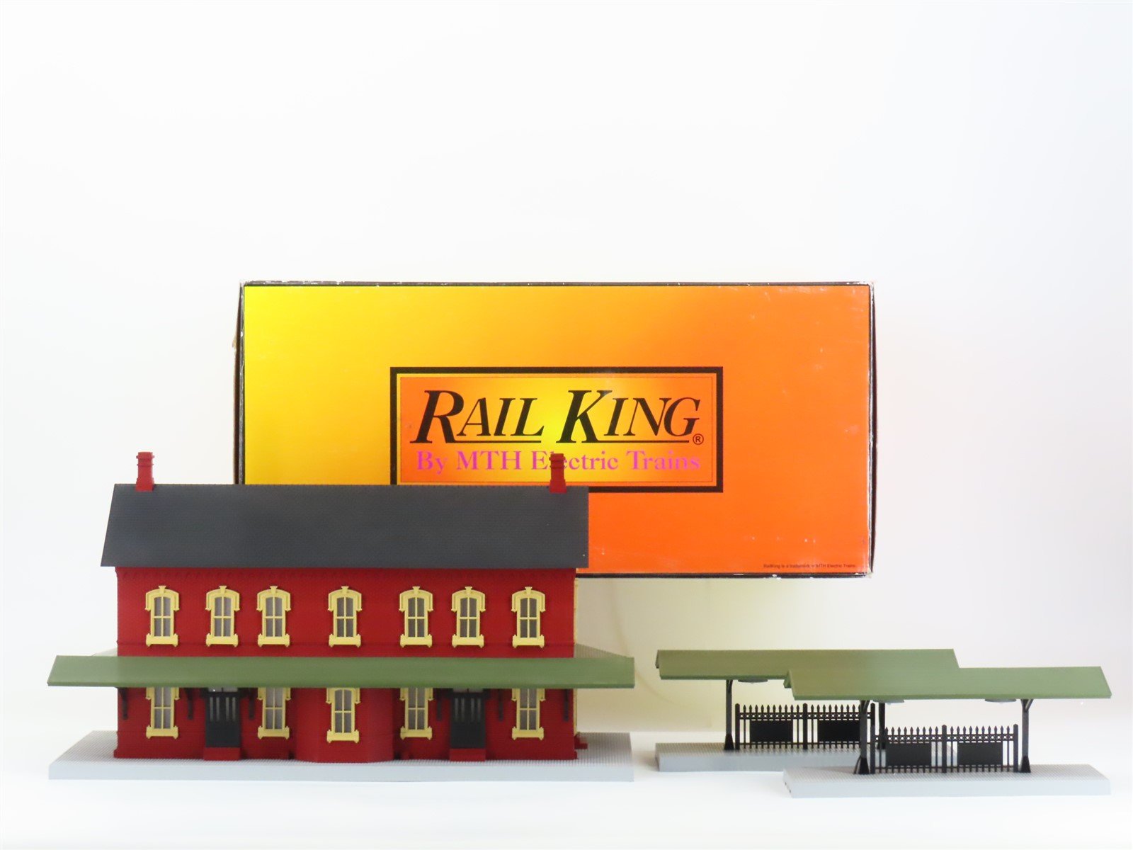 O 1/48 MTH Rail King 30-90094 Dark Red Stone Passenger Station W/ Dual Platforms