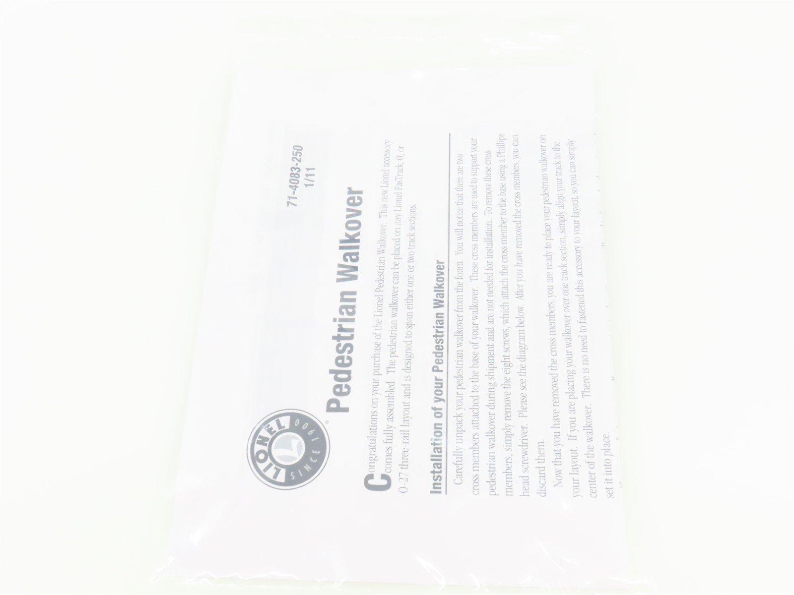 O 1/48 Scale Lionel 6-14083 Pedestrian Walkover