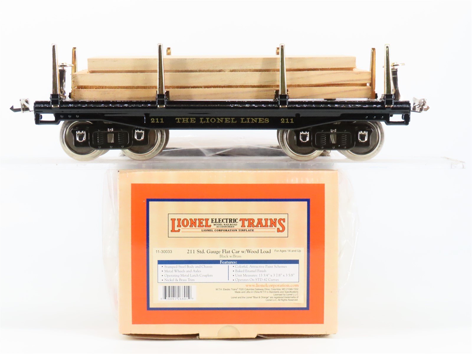 Standard Gauge Lionel 11-30033 Lionel Lines Flatcar #211 w/Wood Load