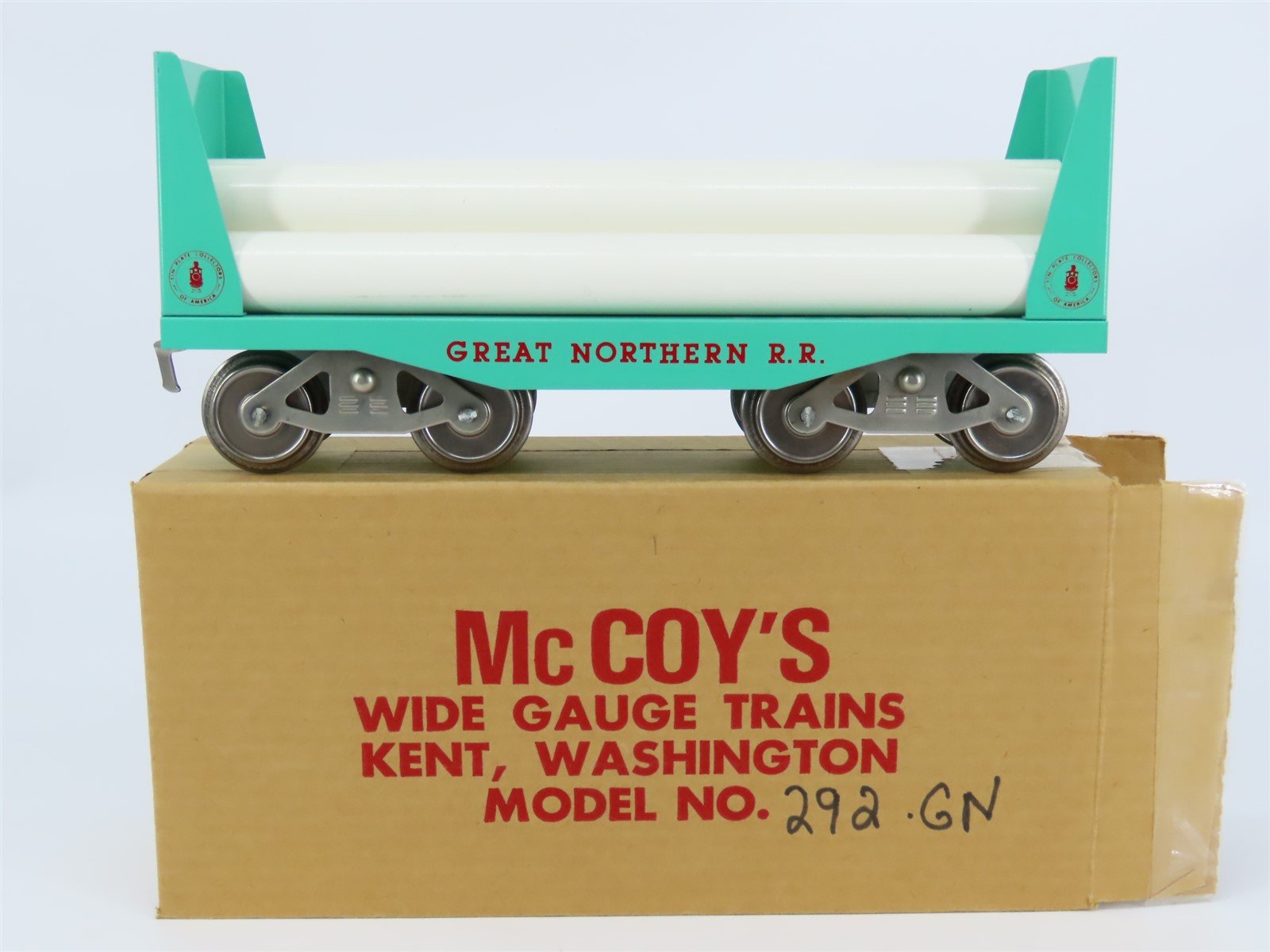 Standard Gauge McCoy 292 GN Great Northern Railroad Bulkhead Flat Car w/ Load