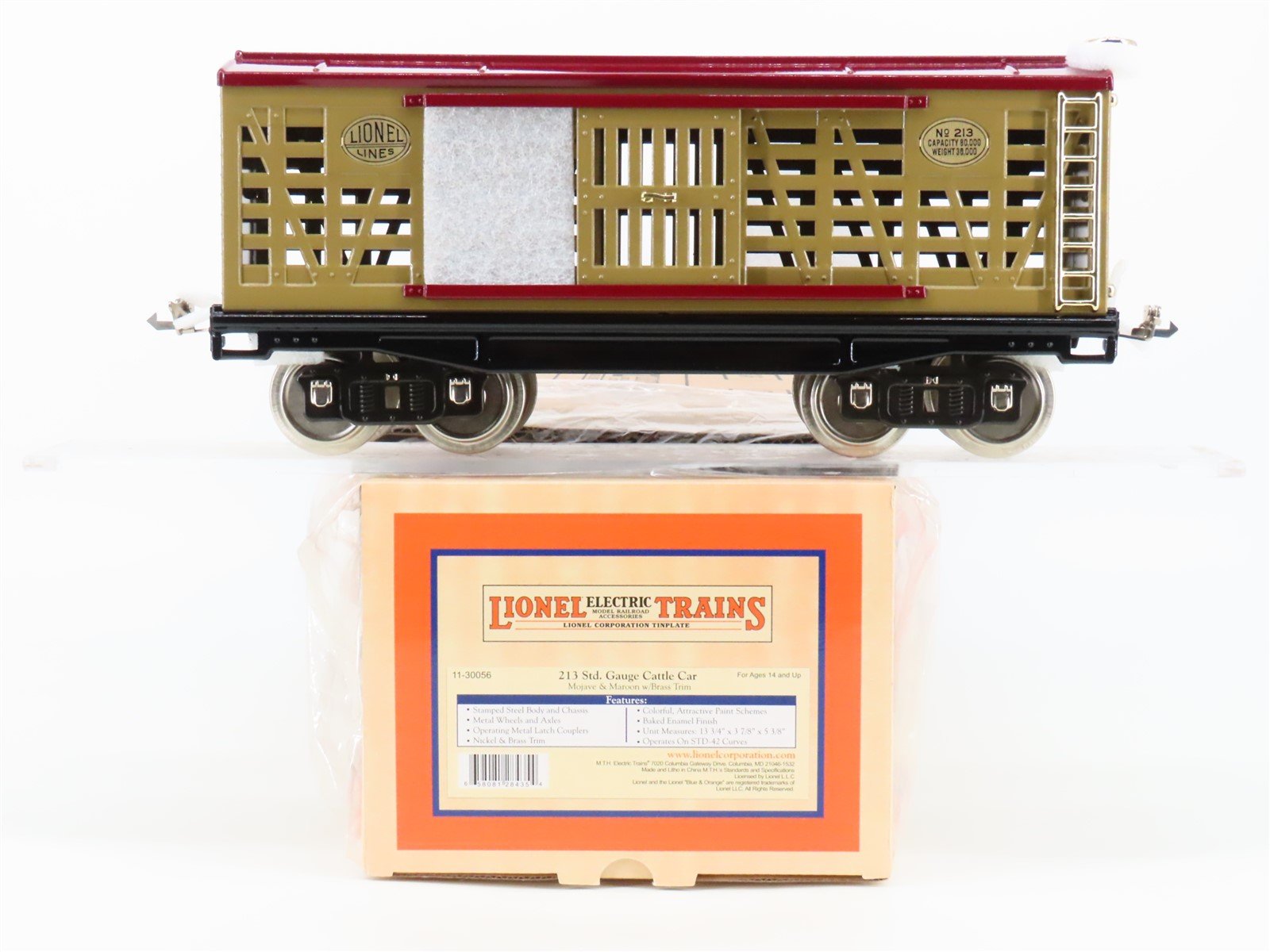 Standard Gauge Lionel 11-30056 Tinplate Cattle Car #213 w/ Brass Trim