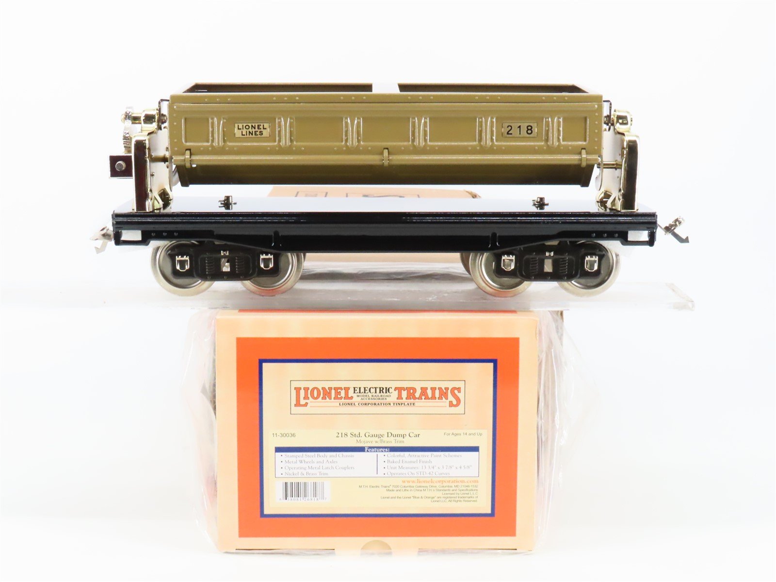 Standard Gauge Lionel 11-30036 Tinplate Dump Car #218 w/ Brass Trim