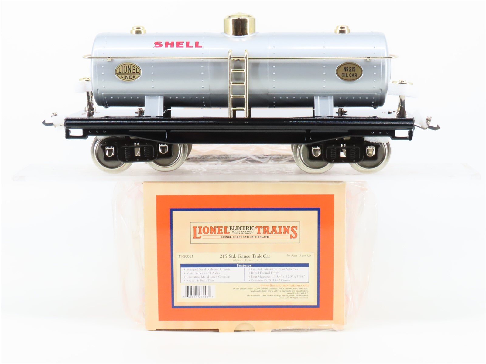 Standard Gauge Lionel 11-30061 Tinplate Shell Tank Car #215 w/ Brass Trim