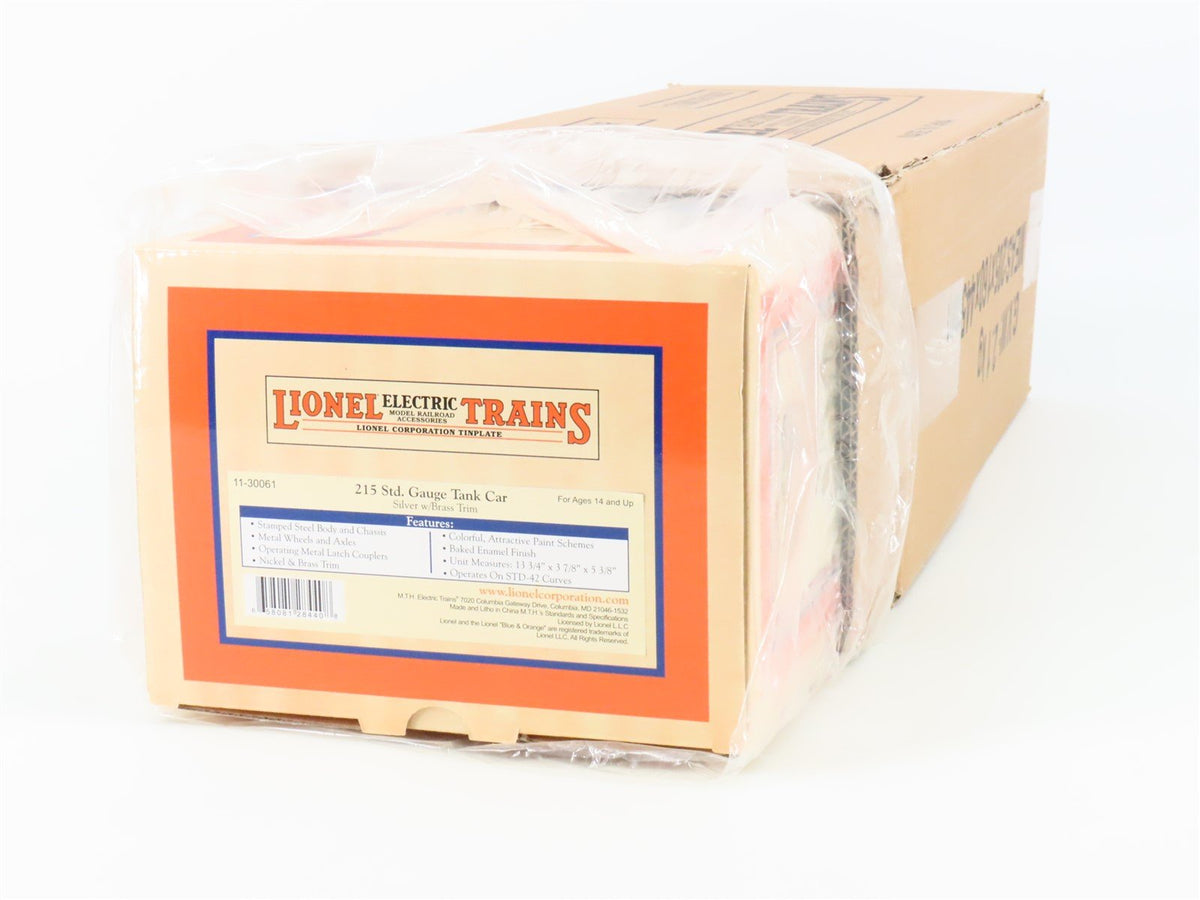 Standard Gauge Lionel 11-30061 Tinplate Shell Tank Car #215 w/ Brass Trim