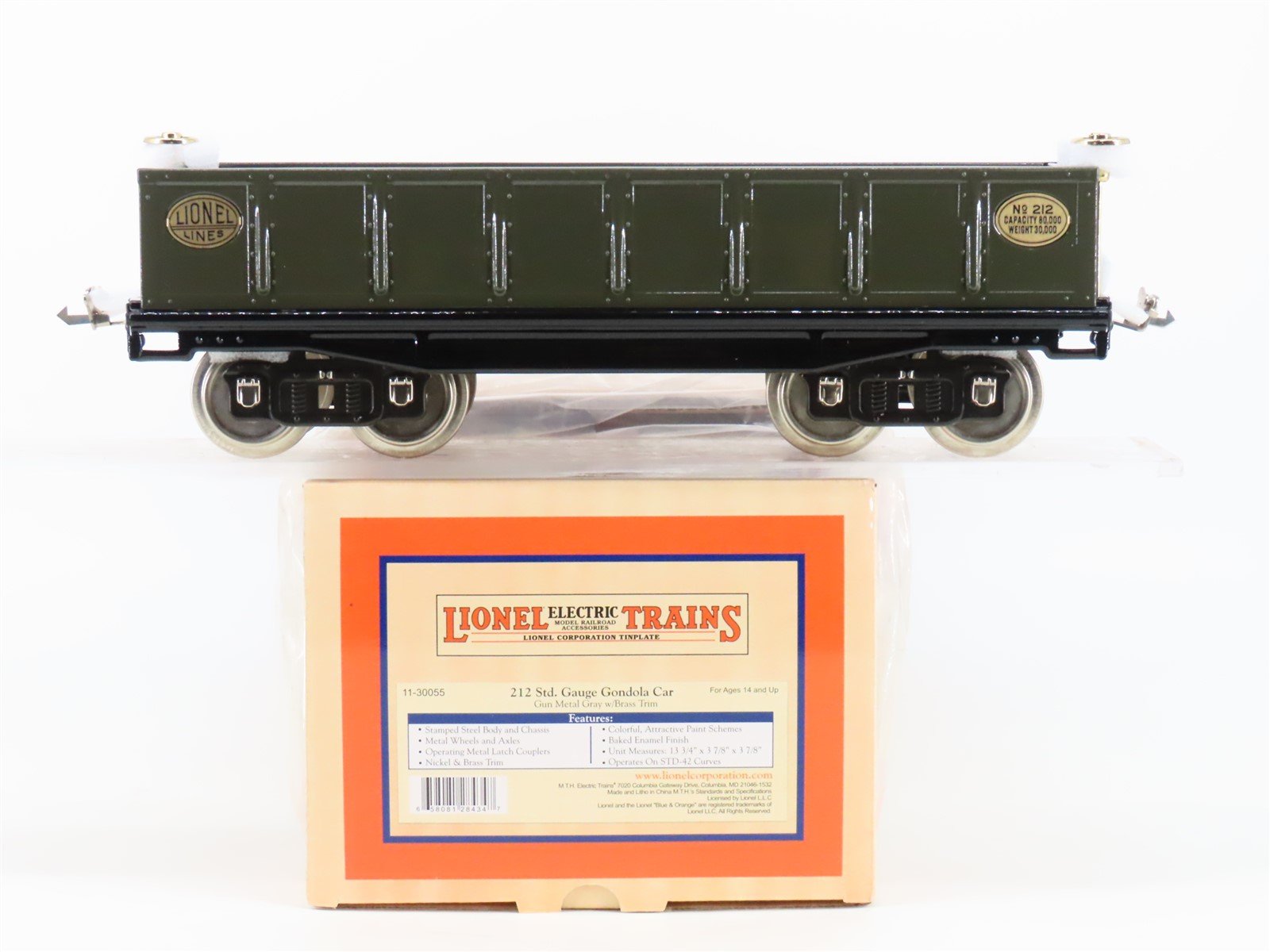 Standard Gauge Lionel 11-30055 Tinplate Gondola #212 w/ Brass Trim