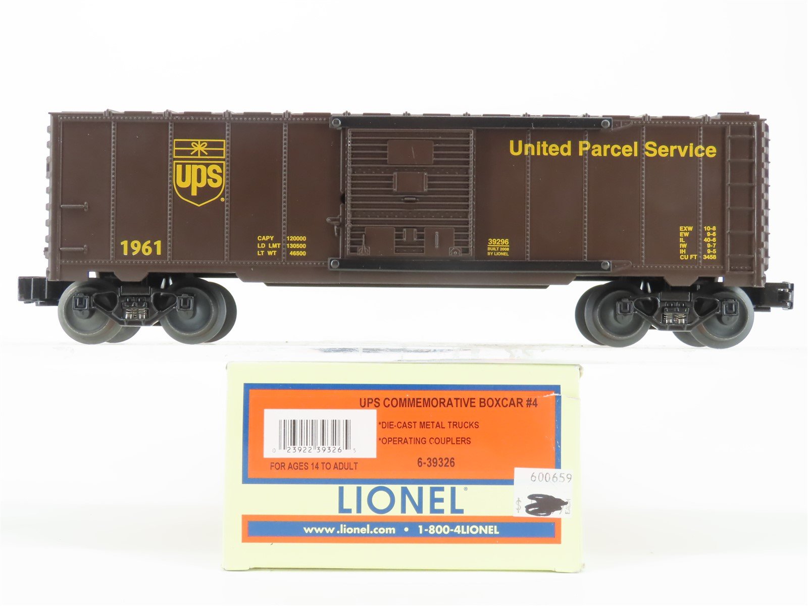 O Gauge 3-Rail Lionel 6-39326 UPS United Parcel Service Centennial Box Car #1961