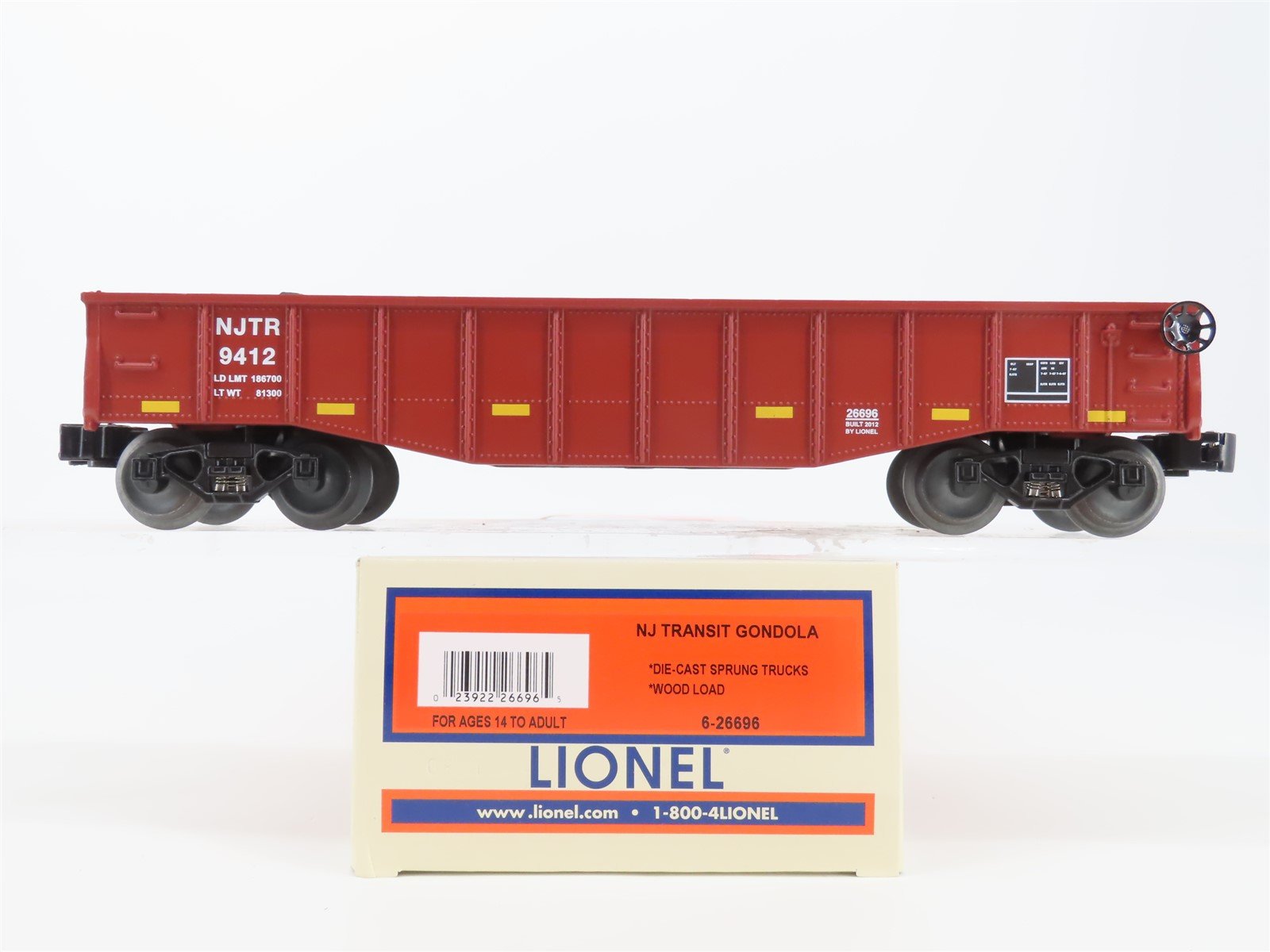O Gauge 3-Rail Lionel 6-26696 NJTR New Jersey Transit Gondola #9412 w/ Wood Load