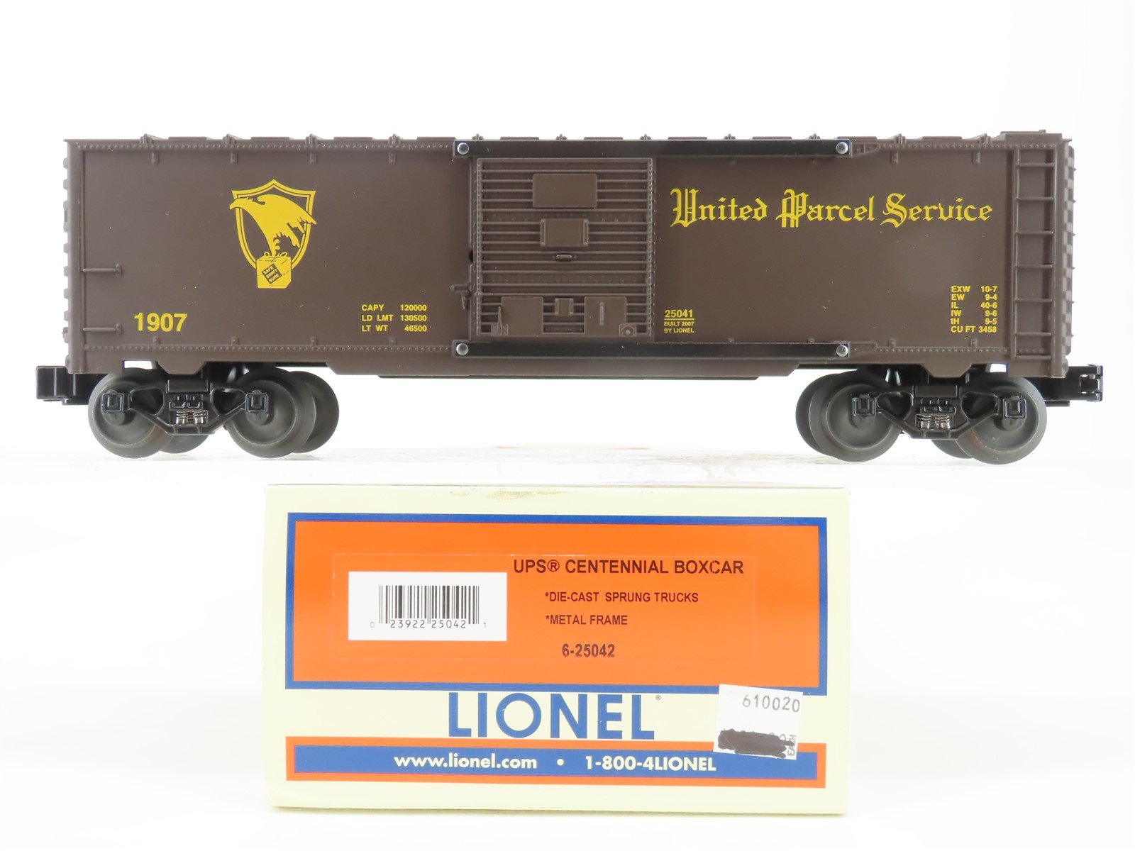 O Gauge 3-Rail Lionel 6-25042 UPS United Parcel Service Centennial Box Car #1907
