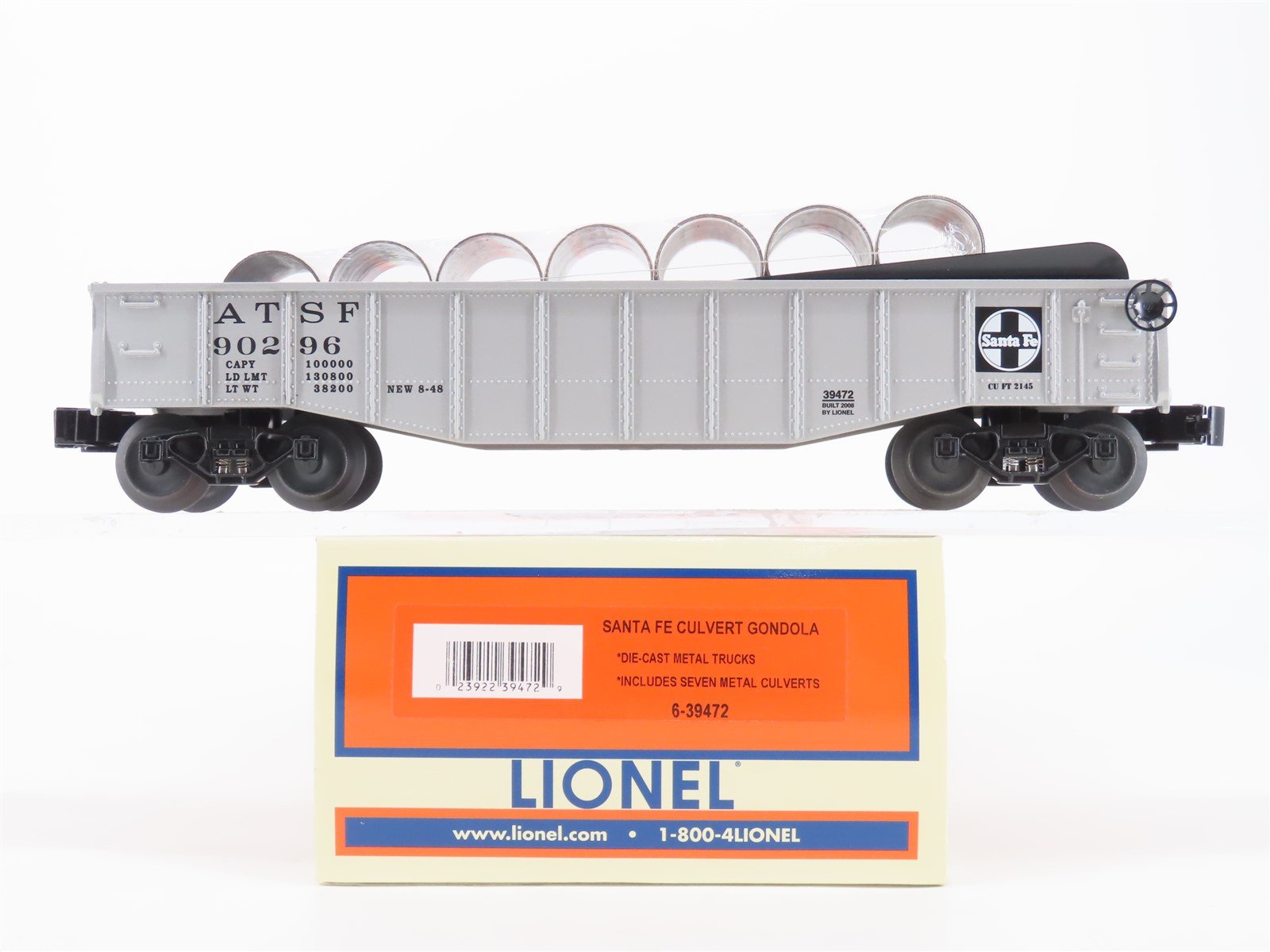 O Gauge 3-Rail Lionel 6-39472 ATSF Santa Fe Railroad Culvert Gondola #90296