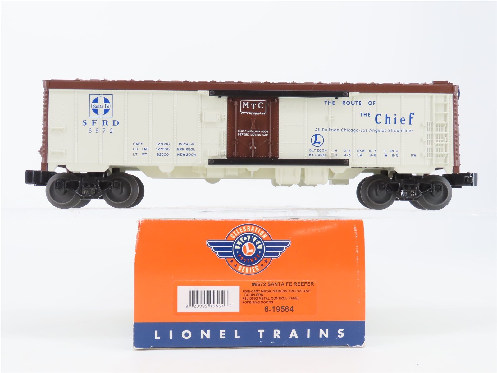 O Gauge 3-Rail Lionel Postwar 6-19564 SFRD Santa Fe Chief Reefer #6672