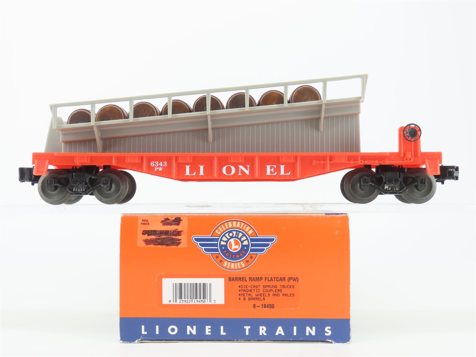 O Gauge 3-Rail Lionel Postwar 6-19450 Barrel Ramp Flat Car #6343